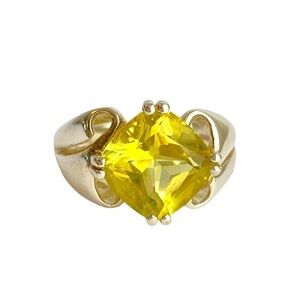 Lemon Quartz Cocktail Ring Sterling Silver Yellow Gemstone Cushion Cut‎ Size 9